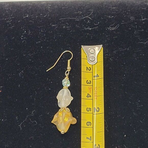 Vintage Princess Necklace Dangle‎ Pierced Earring Set Faux Gold Nugget AB Beads - Picture 5 of 16